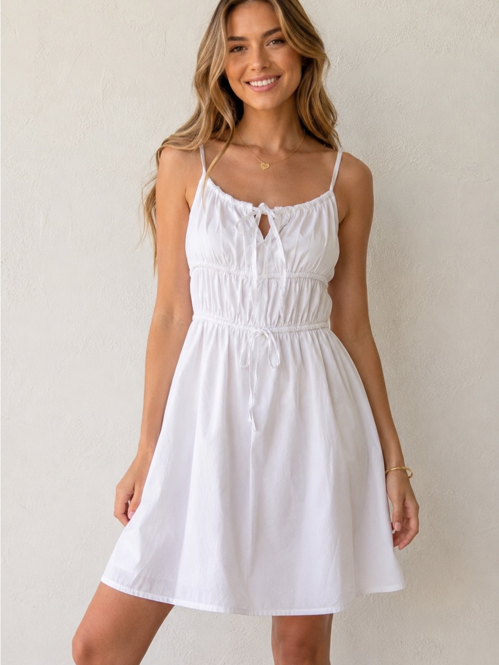 Sim & Sam White Cotton Sundress S Pockets Lined Tie Front Summer Dress